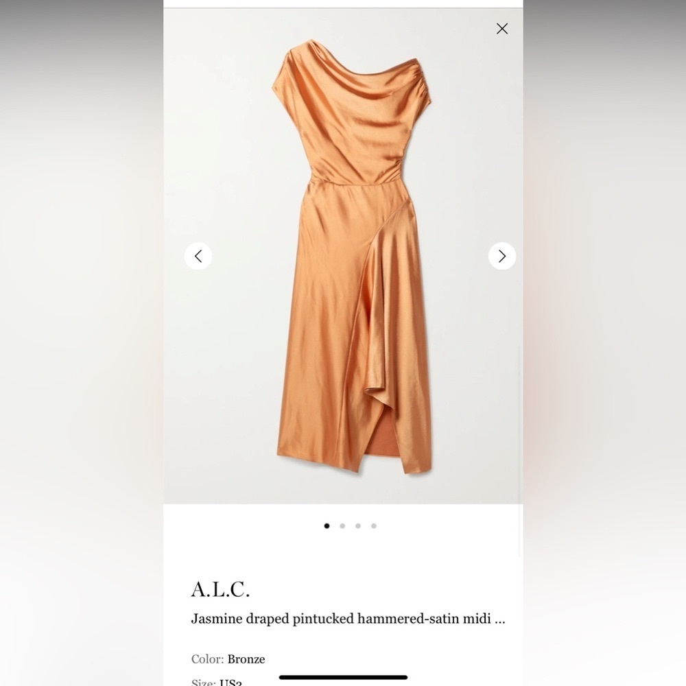 A.L.C Jasmine draped pintucked hammered-satin midi dress size US 2